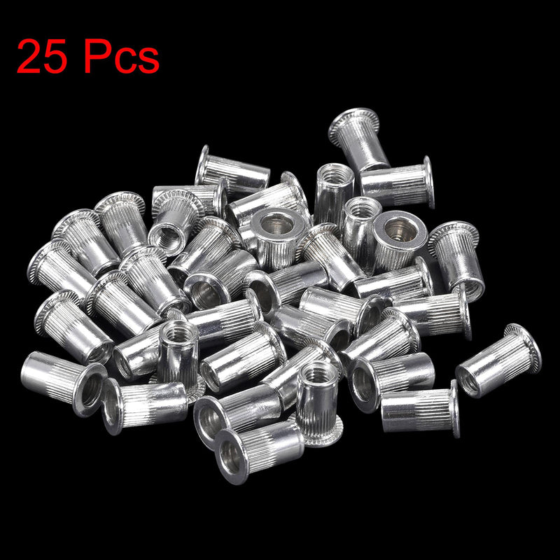 [Australia - AusPower] - uxcell #10-32 Rivet Nuts Aluminium Alloy Knurled Flat Head Threaded Insert Nut Silver 25pcs 