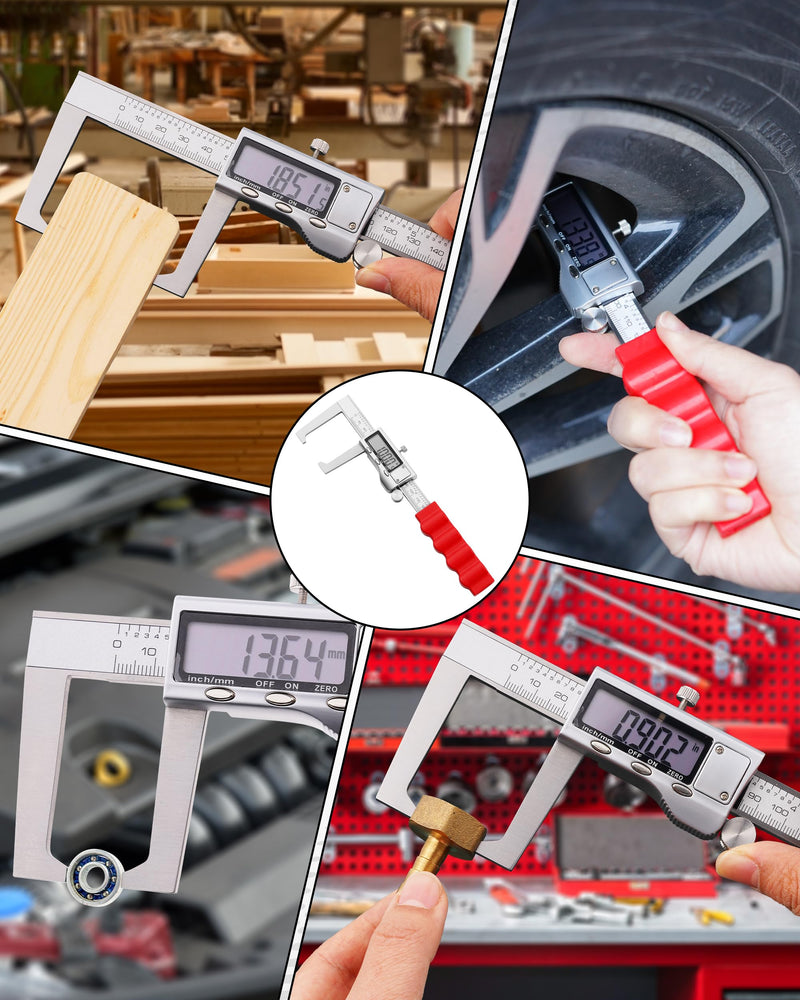 Brake Rotor Measuring Tool, Digital Caliper for Disc Brake Thickness, Rotor Gauge - No Wheel Removal, 6” Stainless Steel Vernier Rotor Micrometer, Large LCD, Inch/Metric Modes, Silver