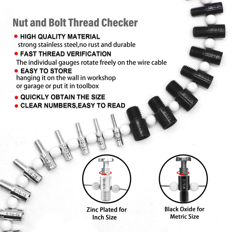 [Australia - AusPower] - Nut and Bolt Thread Checker (Inch & Metric) - 26/44 Male/Female Thread Identifier Gauges - 14 Inch & 12 Metric Sizes (26 Gauges-14 Inch & 12 Metric) 26 Gauges-14 Inch & 12 Metric 