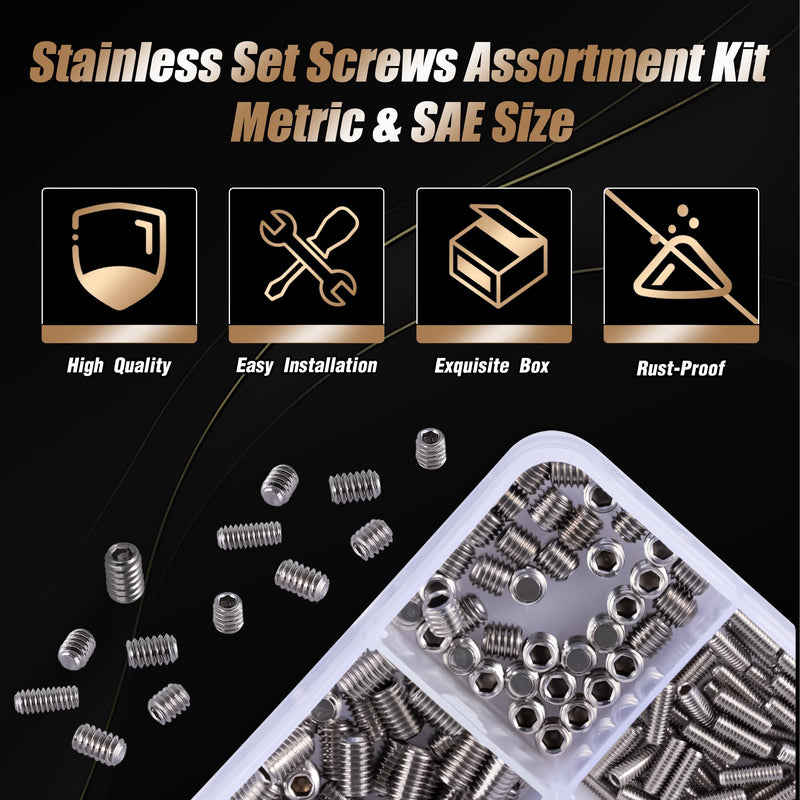 [Australia - AusPower] - 1150PCS Screws Assortment Kit, Standard Metric + SAE Stainless Steel Screws, Allen Head Socket Hex Grub Set Screws for Bathroom Fixtures, Towel Bar (M3-M8, 1/8"-40 to 5/16"-18) Silver 
