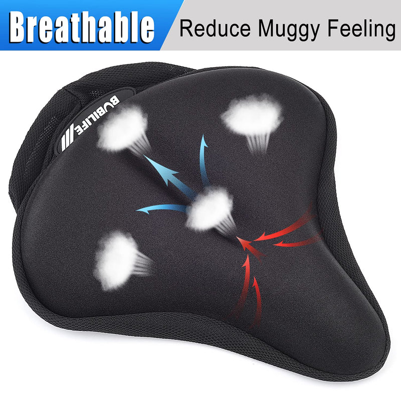 Thick & Wide Gel Bike Seat Cushion Pad with Rainproof Cover - Comfortable Silicone Gel Memory Foam Bicycle Saddle Seat Cushion with UV Protection L ( 10"W x 11"L)
