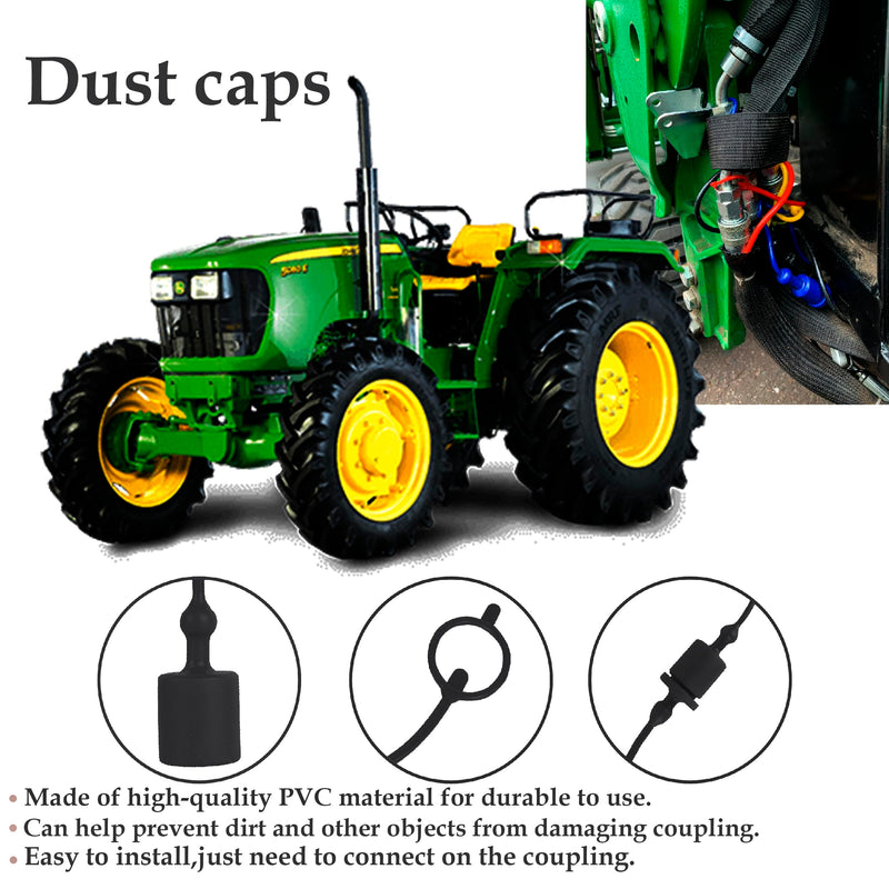 [Australia - AusPower] - 2 Set,1/2 Tractor Hydraulic Coupler Male Dust Cap and Female Plug Cover,ISO A Hydraulic Quick Disconnects Port Plug Fittings By Signite (Black) Black 
