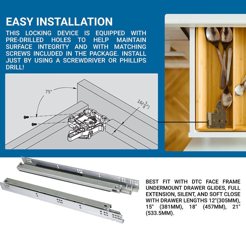 [Australia - AusPower] - Pair of DTC Undermount Drawer Slide Plastic Front Locking Device, Grey with Screws Included 1 Left & Right Locking Device Set 