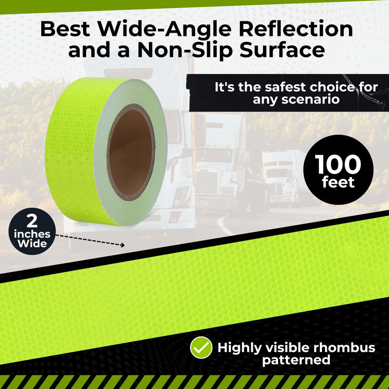 DOT C2 Reflective Tape 2IN x 100 FT - Safety Reflective Outdoor Waterproof Conspicuity Tape - Green Reflector Tape for Trailers, Vehicles, Boats - Strong Reflective Safety for Caution Warning Signs