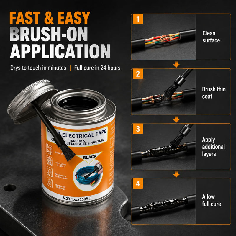 5.29 oz Liquid Electrical Tape Quick-Drying Insulating Glue with Brush Cap - Quick-Dry Waterproof Sealant for Wires, Cables, Connectors, Outdoor & Automotive Electrical Equipment (Black) Black