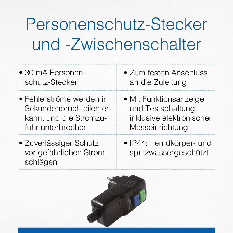 [Australia - AusPower] - as - Schwabe 45209 Schuko Safety Plug 30 mA / 230 V / 16 A Suitable for Outdoor Use – for Fixed Connection to the Supply Cable – with Function Indicator and Test Circuit – IP44 