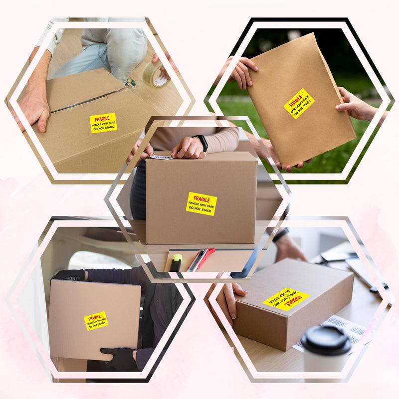 Hybsk 2x3 inch 300pcs Fragile Stickers for Shipping Moving Handle with Care Do Not Stack Yellow Warning Labels (Type 1) Type 1