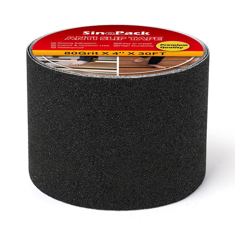 Anti Slip Tape Black 4Inch x 30FT Non Skid Tape, Best Grip Non Slip Strips Tape High Traction Friction Abrasive Adhesive for Stairs Step