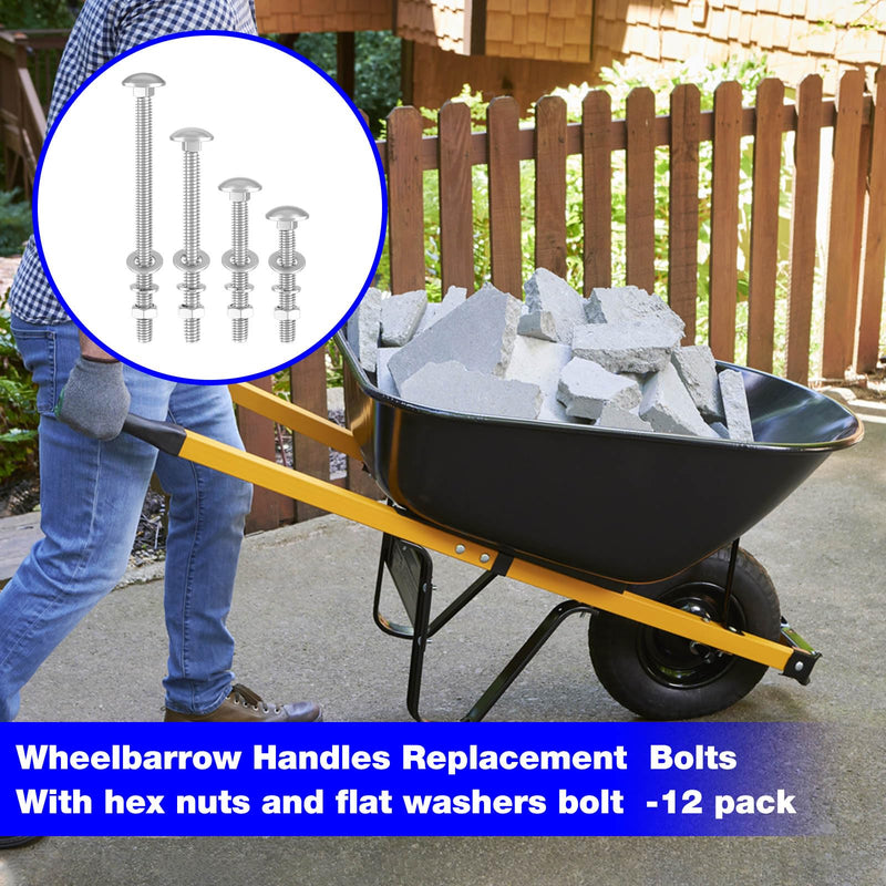 [Australia - AusPower] - Wheelbarrow Bolt Nut Kit Replacement Wheelbarrow Handle Part 5/16 Nut Bolt, 304 Stainless Steel Carriage Bolts and Nuts Kit - (12 Pack) 