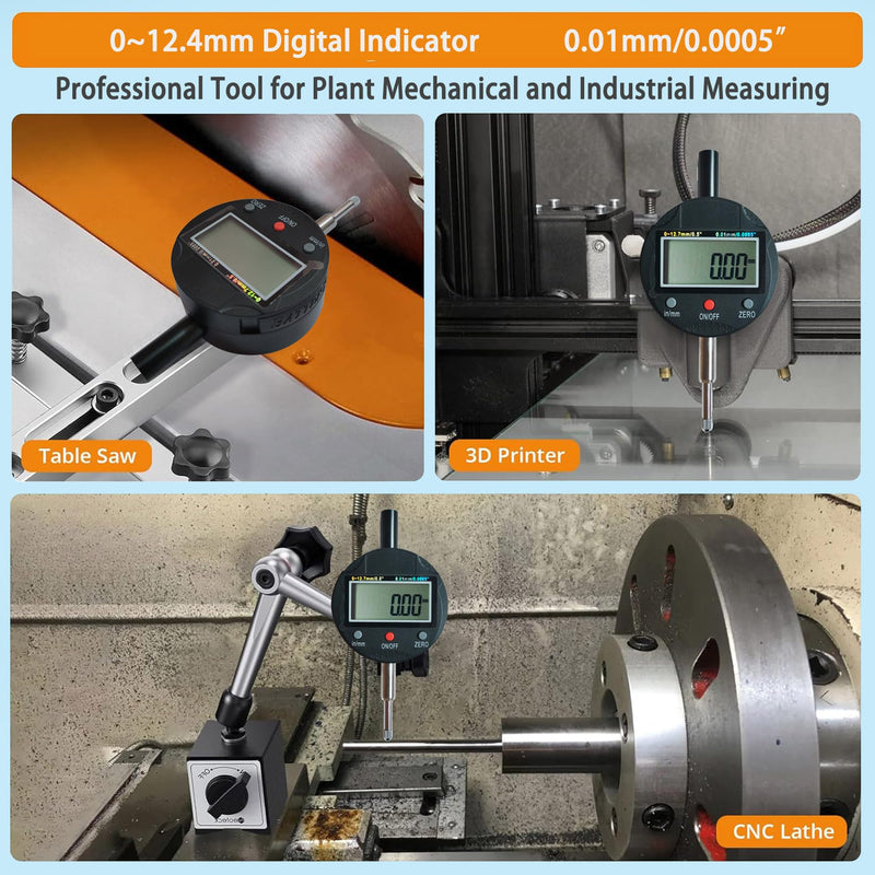 [Australia - AusPower] - Measurement Indicator, Digital Dial Gauge 0-12.7 mm (0-0.5 in) for 3D Printers, CNC Machines, Workshops, CNC Machines, Table Saws and More(Percent 12mm) 0-0.5 Inch/12.7 mm 