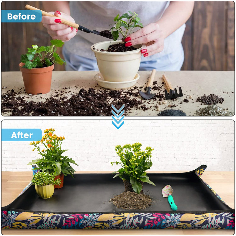 Onlysuki 2 PCS 43.5" x 29.5" Extra Large Repotting Mat for Indoor Plants Transplanting and Dirt Control Plant Gift for Plant Lovers Extra Large 43.5" X 29.5" 2pcs Colorful Leaf Print