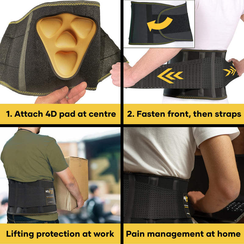 [Australia - AusPower] - PLUS Lower Back Brace for Lifting at Work with Ergonomic Dimensional Lumbar Pad - Back Support Belt for Pain Relief for Men and Women - Medical Grade Orthopedic Waist Compression (X-Large) Waist 37" to 43" (XL) Black Gold 