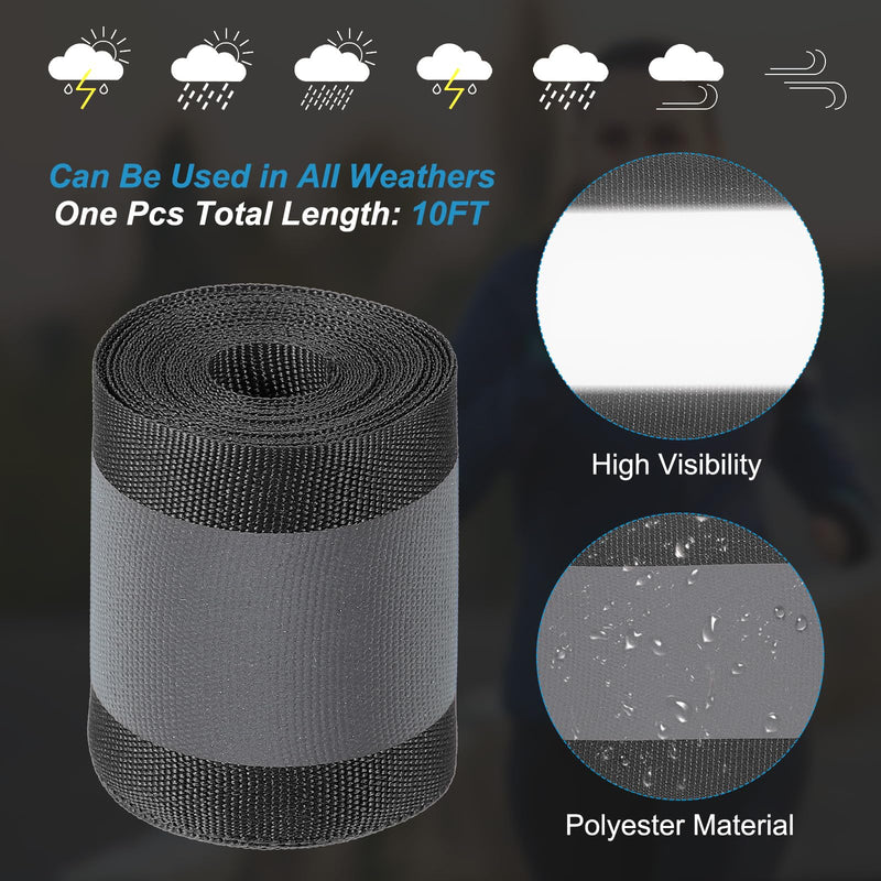 PATIKIL Reflective Tape Strip, 2" x 10FT High Visibility Reflective Strip Sew-on Reflective Tape DIY Safety Fabric Webbing for Bags Clothes Raincoats, Black 2"x 10FT