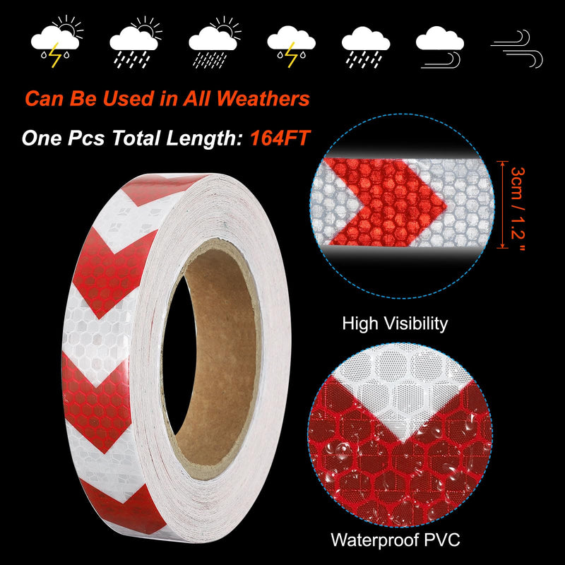 PATIKIL Reflective Tape, 1 Inch x 66 FT Waterproof Self Adhesive High Visibility Safety Warning Arrow Tape Outdoor Reflectors for Trucks Trailers Cars, White Red 1 Inch x 66 Feet