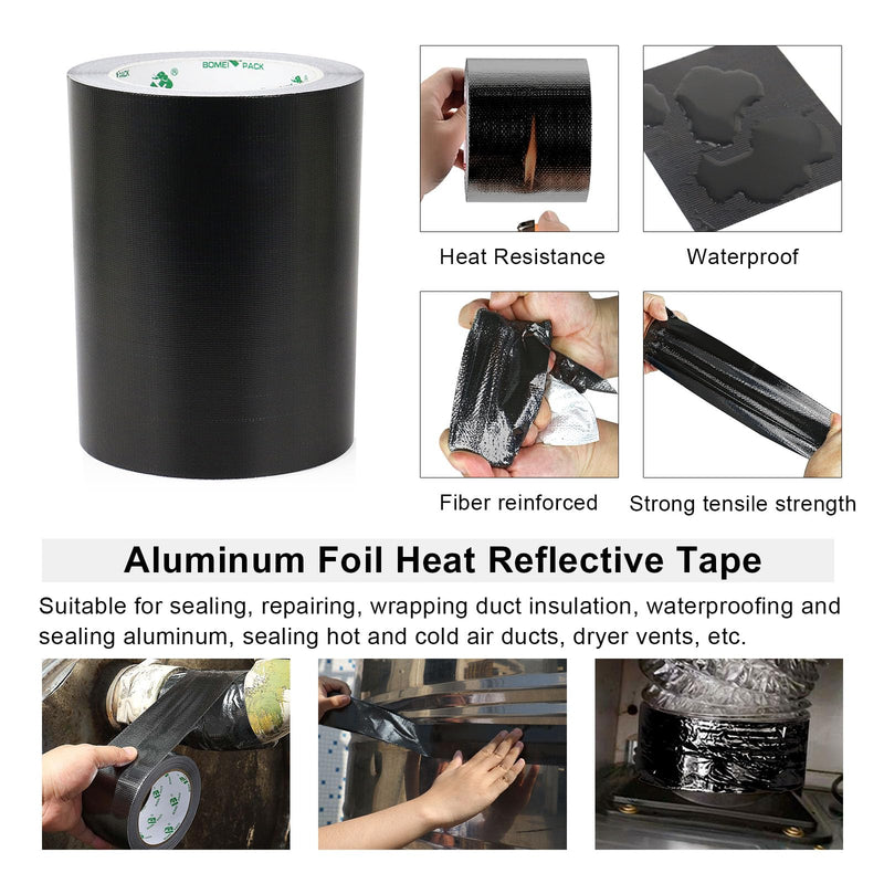 BOMEI PACK Adhesive Black Aluminum Foil Heat Shield Tape Barrier 6in x 66ft, Fiberglass Thermal Insulation Reflective Material High Temp Protection 1 Pack 6inch x 66ft