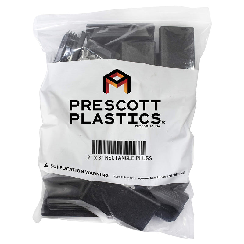 [Australia - AusPower] - Prescott Plastics 2 x 3 Inch Rectangle Plastic Plug Insert (4 Pack), Black End Cap for Metal Tubing, Fence, Glide Insert for Pipe Post, Chairs and Furniture 2" x 3" 4 Pack 