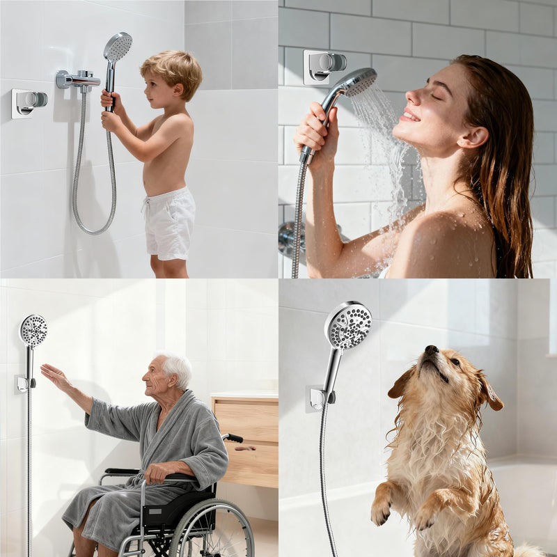 Hibbent 2 Pack Shower Head Holder - Strong Adhesive, Waterproof, Height Adjustable, Wall Mount, No Drilling, Chrome Finish