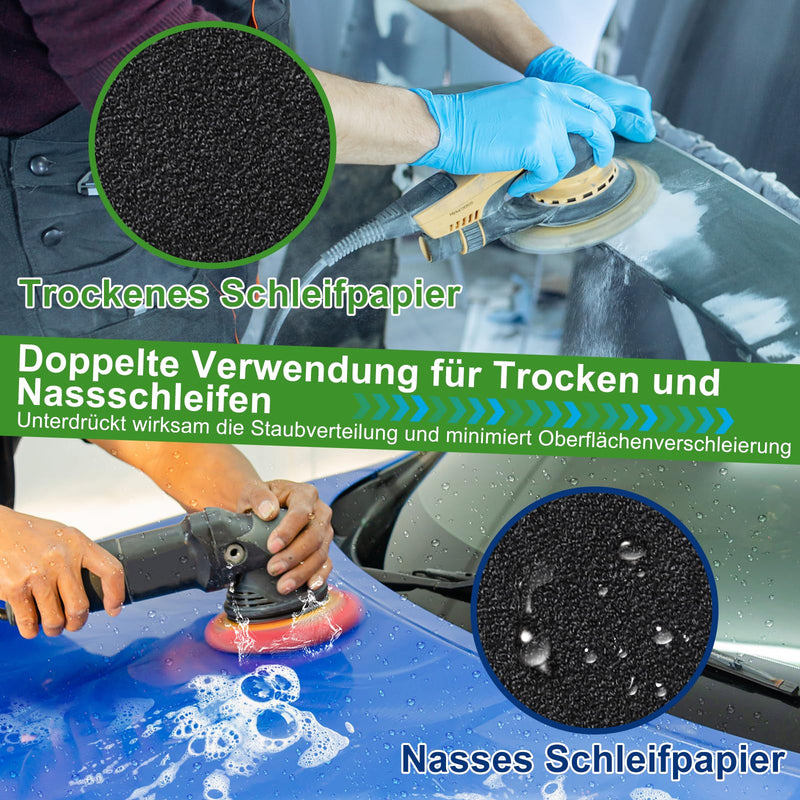 71 Stück Schleifpapier 125mm Klett Set, Trockene und Nasse Schleifscheiben | Körnungen 60/150/240/400/800/1000/1500/2000/3000/5000 Schleifpapier,für Die Verwendung An Automobilen, Metall und Holz