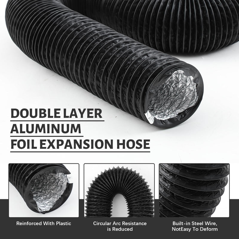 Zonon Dryer Vent Hose 3 Inch x 16 Feet Flexible Aluminum Foil Ducting Non Insulated with Stainless Steel Clamps and Aluminum Tape for Pipe, HVAC Heating Cooling Ventilation and Exhaust(Black) Black
