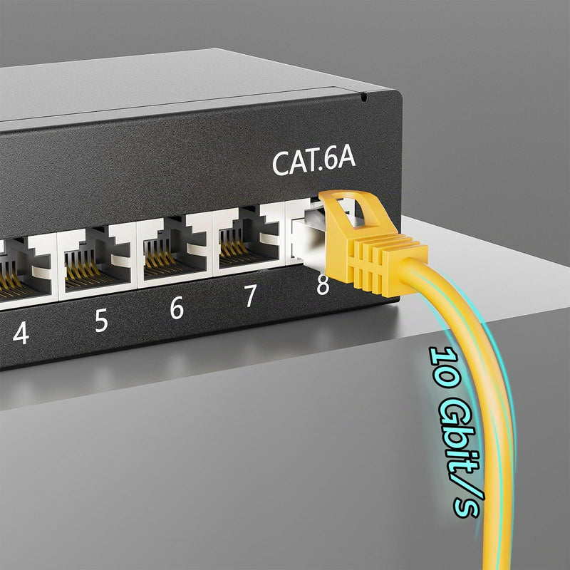 iwillink CAT6a Patch Panel 8 Port Shielded RJ45 Female LSA Distribution Panel | 10 inch rack mount, desktop patch panel, black
