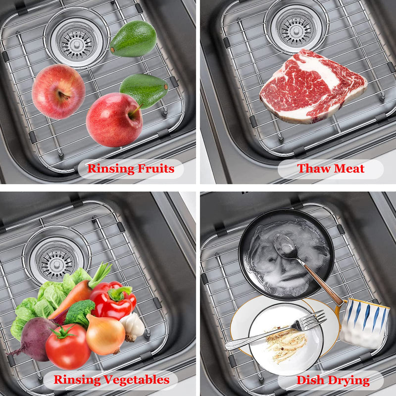 Orgneas Sink Protectors for Kitchen Sink, Single Bowl Sink Bottom Grid 12.5"x16"x1.25", 304 Premium Stainless Steel Grid Insert Sink Grate Drying Rack Centered Drain, 1 Pcs
