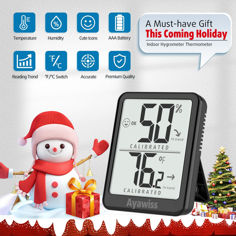 [Australia - AusPower] - 2-Pack Room Thermometer Indoor Hygrometer for Home, Temperature Humidity Meter, Humidity Gauge, Digital Room Temperature Monitor Sensor for Baby Nursery Car Plant - AAA Battery Included Black 2 - Pack 