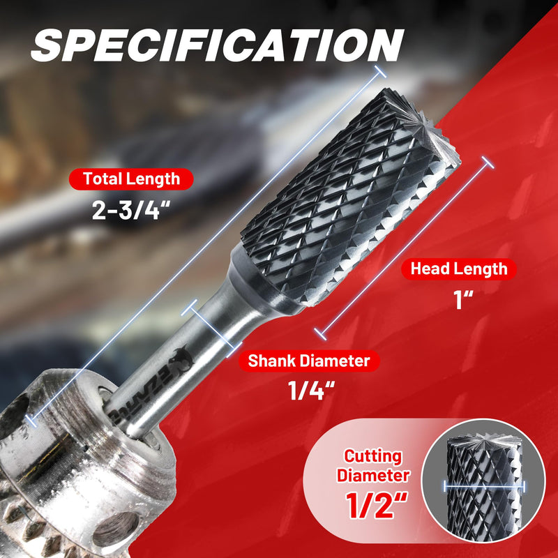 [Australia - AusPower] - EZARC AlCrN Carbide Rotary Burr Bit (Pro), SB-5 Double Cut Carbide Burr 1/4" Shank Die Grinder Cutting Burrs Bit for Hard Metal Working, 1-Pack 
