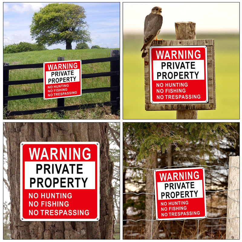 Lineshading 8 Pcs Large Posted No Hunting No Trespassing Signs Private Property Weatherproof Sign Reflective Aluminum Sign for Warning Hunting Fishing Trapping Outdoor(Red,12x12") Red 12x12"
