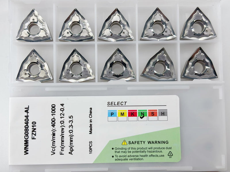 WNMG431 WNMG080404-AL Carbide Inserts for Aluminum CNC Lathe, 10pcs | WNMG431 uncoated AL grade, 80° diamond shape, versatile for aluminum face & OD turning, fits MWLNR/L tool holders