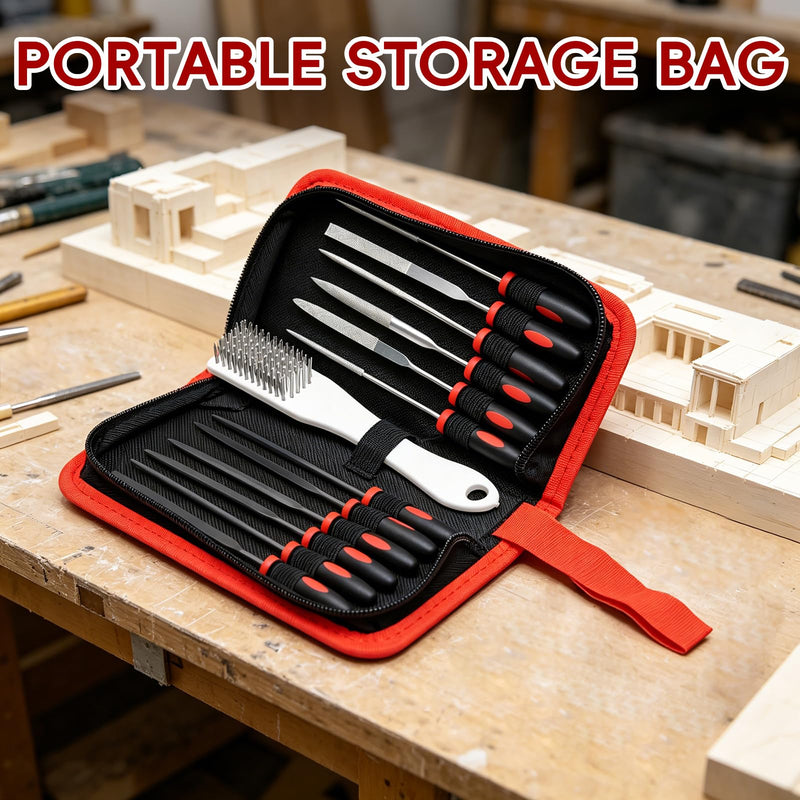 WISEUP 13 Piece Needle File Set with 6 Diamond Files and 6 Steel Files | Tool bag for jewelry, wood, plastic, metalwork and DIY enthusiasts