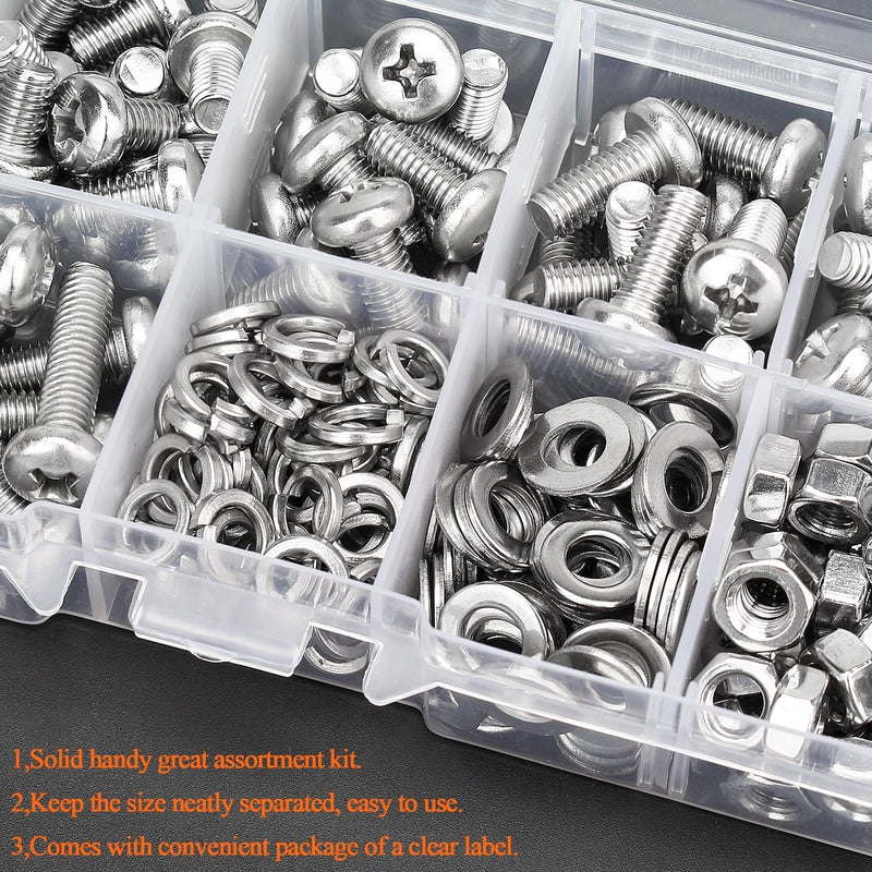 [Australia - AusPower] - 210 Pieces M5 x 6mm /8mm /10mm /12mm /16mm /20mm, Phillips Pan Head Machine Screws, Metric Screws Bolts Washers Nuts Kit, 304 Stainless Steel 