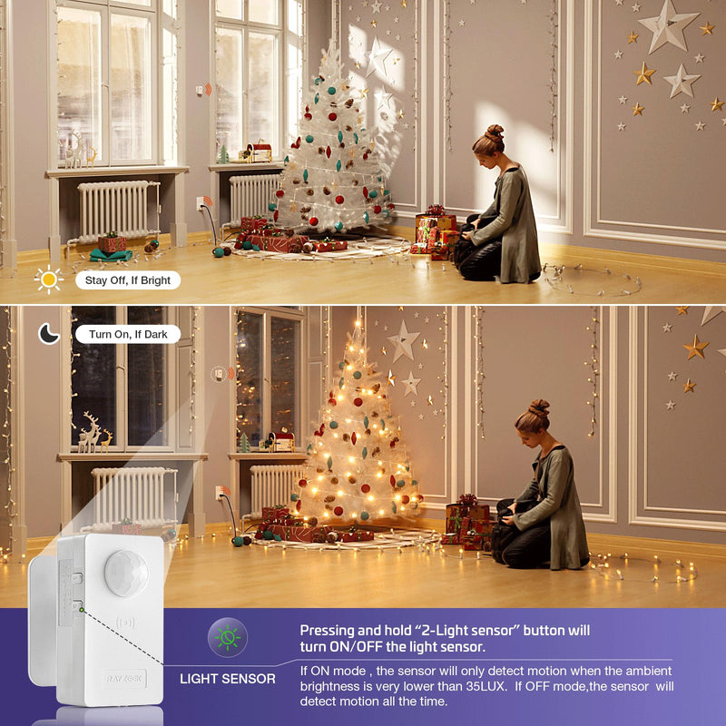 RAYZEEK Wireless Motion Sensor Plug Kits,No-Wire Mini PIR Sensor Switch Control Plug to Auto Turn On/Off Electrical Devices,10A/1100W for Christmas Lights,Fans,Household Appliances Motion Sensor+plug