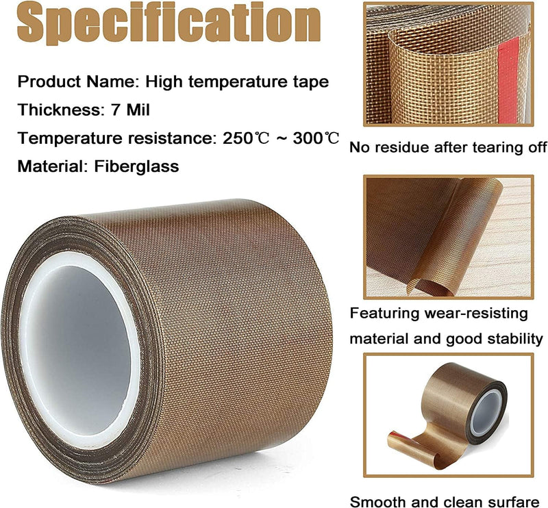Teflon Fabric Tape, 1 Inch 30 Feet PTFE Tape for Vacuum Sealer Machine, Hand Impulse Sealers Insulation PTFE Coated Fiberglass Adhesive Tape Compatible with FoodSaver, Seal A Meal, Weston, Cabella 1 IN