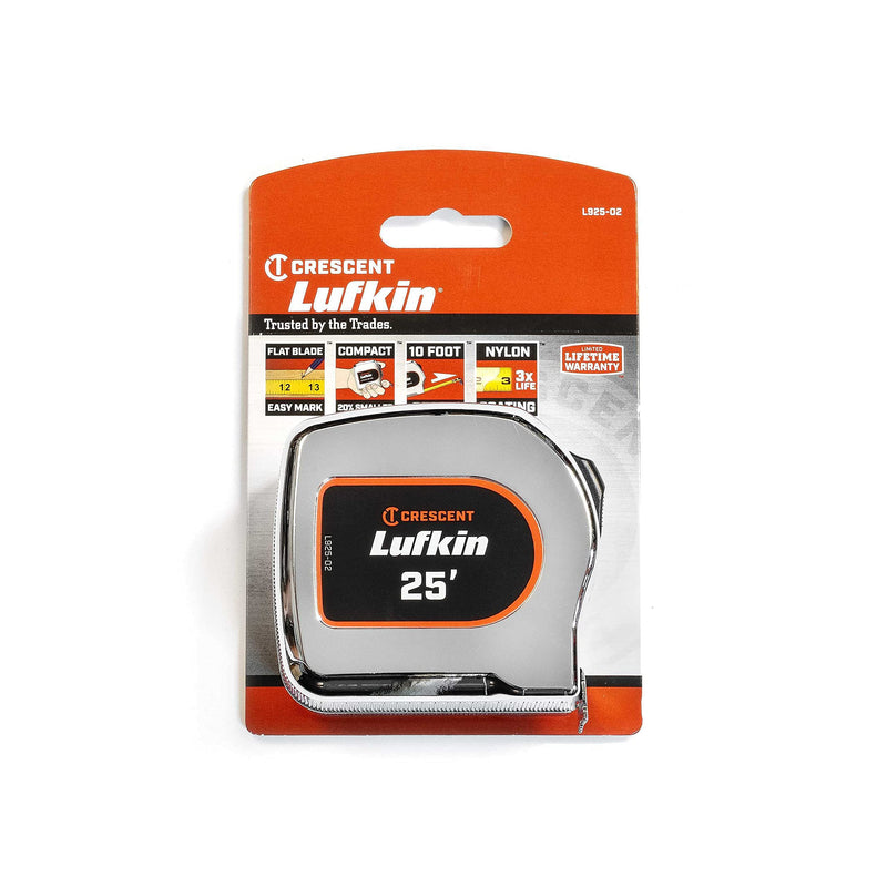 Crescent Lufkin 1-1/8" x 25' Chrome Case Yellow Clad Tape Measure - L925-02 7.6 m
