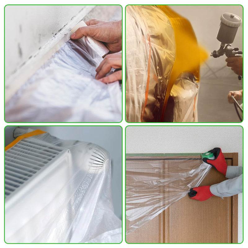 Pre-Taped Masking Film Plastic Cover PE Film Natural Fiber Material 1 Pc 1200x240cm / 39.37ftx94.49" White Dark Green 39.37FT x 94.49"