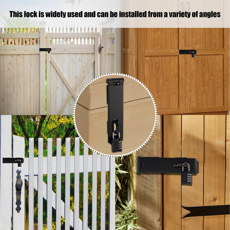 [Australia - AusPower] - Door Lock Hasp Latch, Thicked Design Latch Lock, High Quality Iron Security Packlock Clasp Hasp Lock Latch for Doors, Black Finish with Screws, 1 Pack(7-1/2 Inch) 