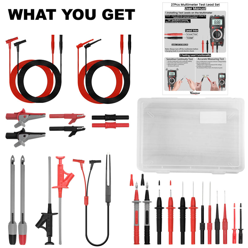 [Australia - AusPower] - 27PCS Multimeter Test Leads Kit,Professional and Upgraded Test Leads Set with Alligator Clips, Test Hook Clip, Banana Plug and Piercing Probe Clip for Multimeter Electrical Testing 
