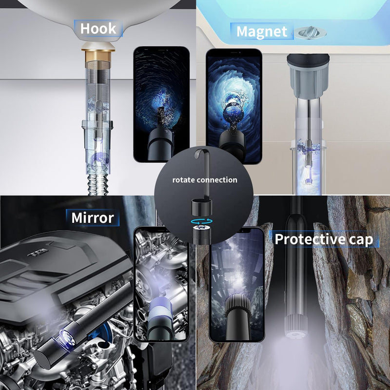 JSE Endoscope Camera with Light, 16.4FT Waterproof Borescope 1920P HD, Semi-Rigid Cable, 8 Adjustable High Brightness LED Lights Inspection Snake Camera for iPhone, Android, iPad Yellow