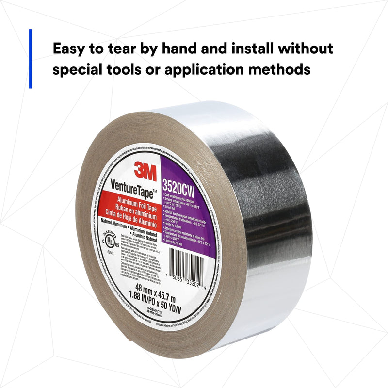 3M Venture - Aluminum Foil Tape 3520CW, Natural Aluminum, 48 mm x 45.7 m 2.0 mil (Pack of 1)