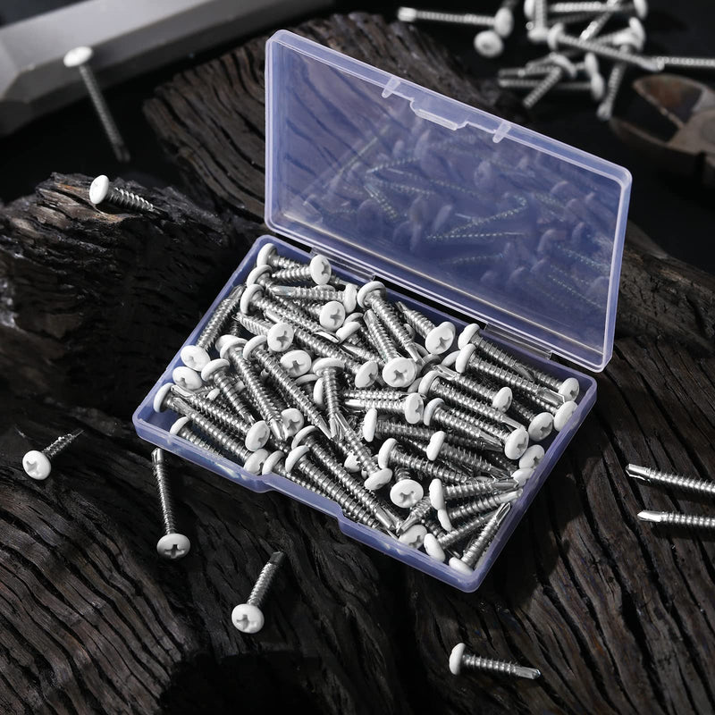 [Australia - AusPower] - 100 Pcs 5 Size #8 White Screws White Wood Screws White Pan Head Screws White Sheet Metal Screws Stainless Steel Screws Wall Plate Fast Self Tapping Screws Thread Truss for Switches Covers Replacement 