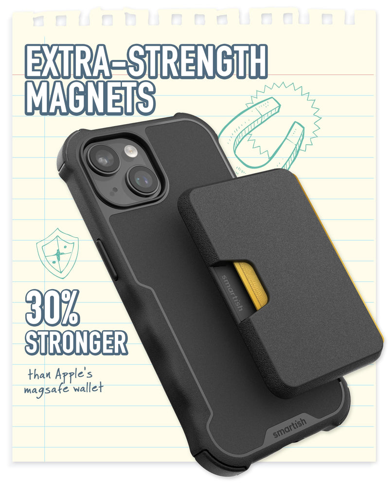 [Australia - AusPower] - Smartish Wallet for MagSafe iPhones - Side Hustle - Slim Detachable Magnetic Card Holder for Apple iPhone 15/14/13/12 Models - Black Tie Affair 