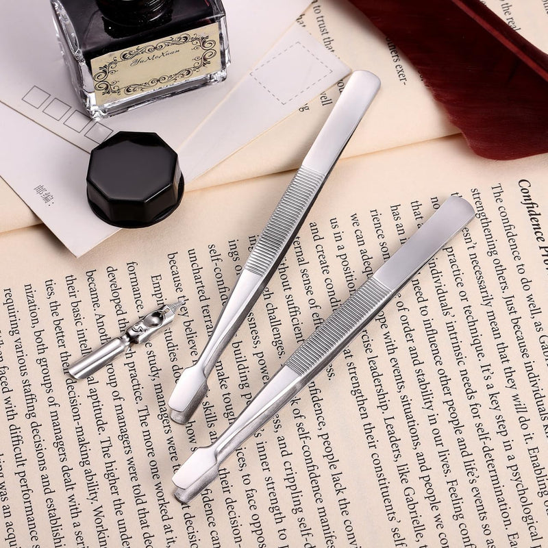 iplusmile Stamp Tweezers Pack of 2 Nickel-Plated 4.33 in / 11.00 cm with Round Flat Tip for Philately Stamp Collectors and Precise Picking of Stamps, Beads and Fine Objects