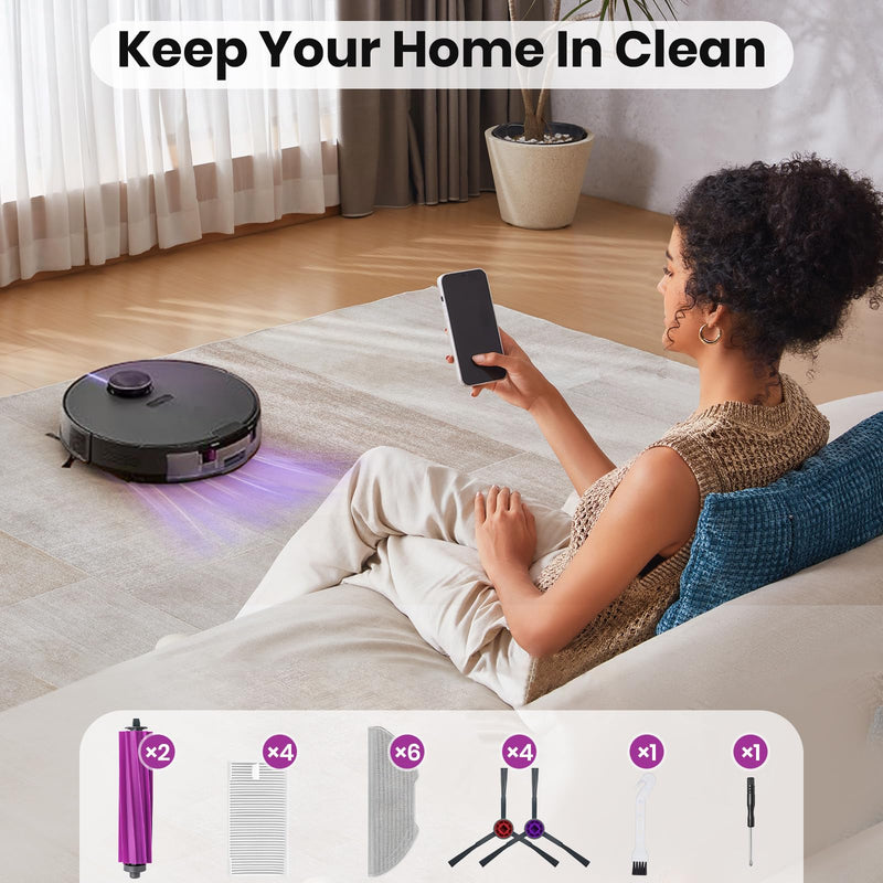 E20 Plus Replacement Parts for Eureka E20 Plus Robotic Vacuum Cleaner Parts with 2 Roller Brush, 4 HEAP, 6 Mops, 8 Side Brushes,1 Screwdriver, 1 Clean Brush E20 Plus Replacement Parts