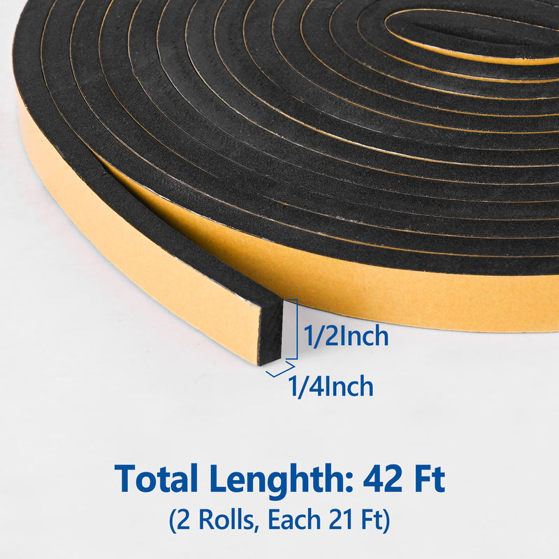 [Australia - AusPower] - Self Adhesive Foam Tape Weatherstrip 1/2in x 1/4in x 42Ft High Density Foam Insulation Strips Foam Seal Weather Stripping with Strong Adhesive for Door and Window Sound Isolation Soundproofing 