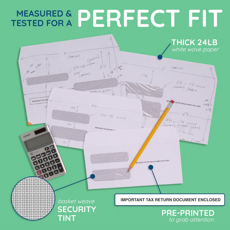 Blue Summit 50 W2 Envelopes 2025 Self Seal, W-2 Double Window Security Envelopes for 2 UP IRS Tax Forms from QuickBooks Online, Desktop, ADP and Other Software, 5 5/8’’ x 9’’, 50 Form Envelopes
