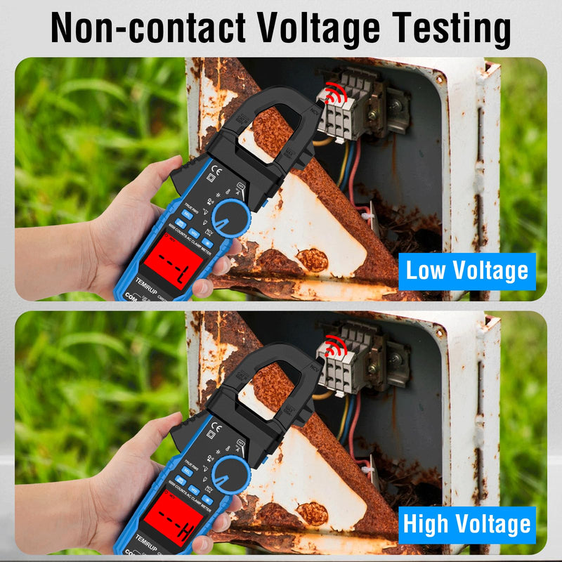 [Australia - AusPower] - Digital Clamp Meter Multimeter - TEMIRUP Auto-ranging 6000 Counts Amp Voltage Tester with D-Shaped Jaw VFD Mode, Measuring NCV, AC/DC Voltage AC Current Temperature Capacitance Resistance Continuity 600A AC Clamp Meter 