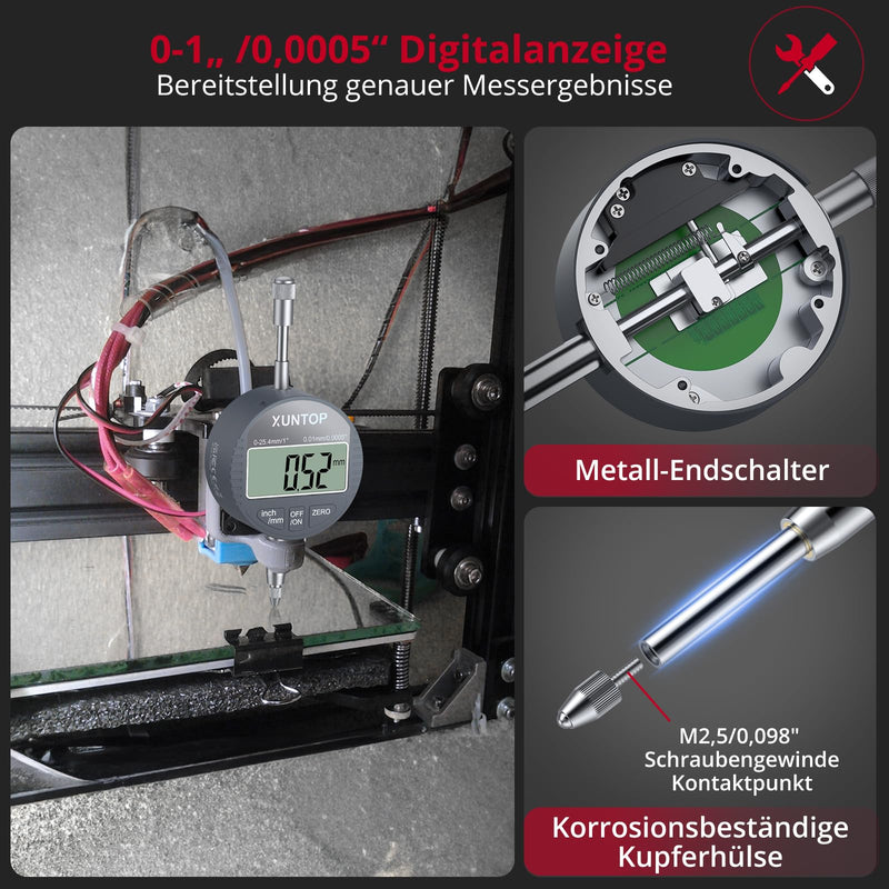 XUNTOP Magnetic Base Digital Dial Gauge Micrometer with Universal Magnetic Base 0~25.4 mm LCD Display Imperial/Metric for Laboratory Workshop
