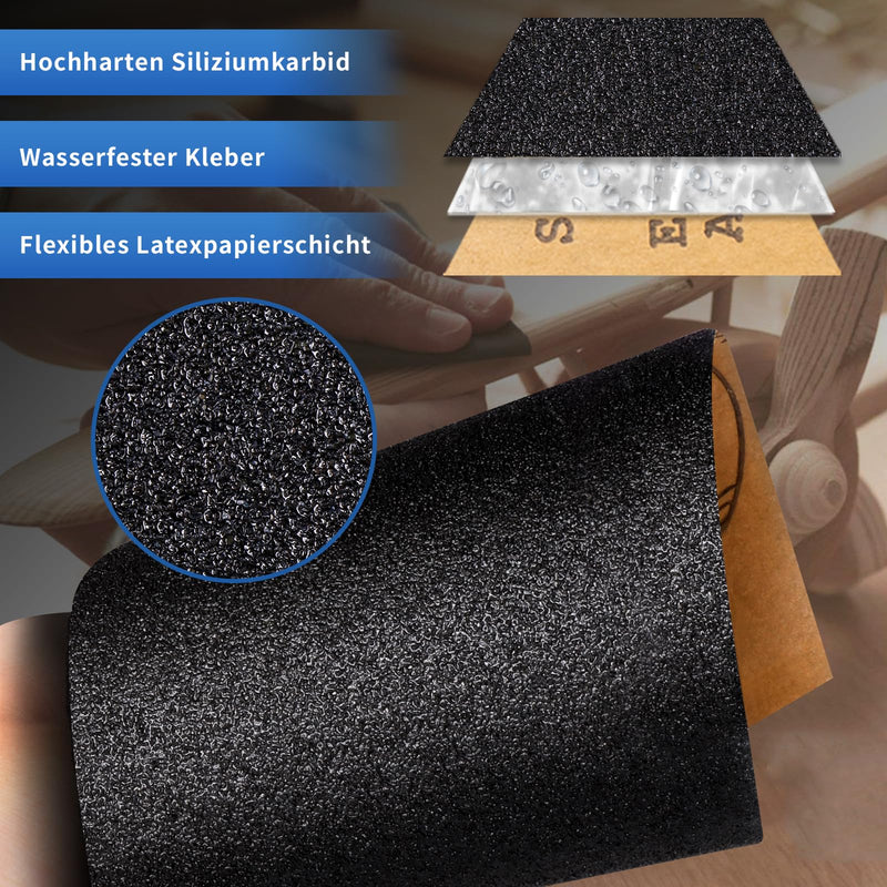 Sandpaper Set of 48 Wet and Dry Professional Water Emery Paper for Car, Metal, Wooden Furniture, Stone, Varnish, Glass, Grit 120/180/240/400/600/800/1000/1200/1500/2000/3000/5000, 23 x 9 cm (120 to 5000) 48 pieces