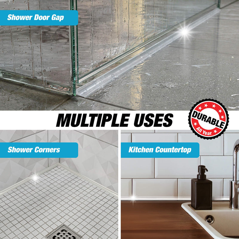 Shower Threshold Water Dam Barrier 98" - Transparent Collapsible Walk in Shower Water Guard - Door Bottom Seal Strip Leak Guard by Hippo Dam