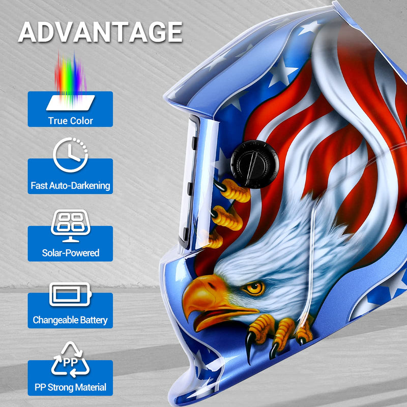 Welding Helmet Auto Darkening: DEKORPO True Color Solar Powered Auto Darkening Welding Welder Mask Hood Helmets MZ225T-Eagle Bule